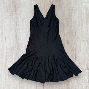 LENNIE by NINA LEONARD V-Neck Fitted Trumpet Flared Black Linen Dress 12